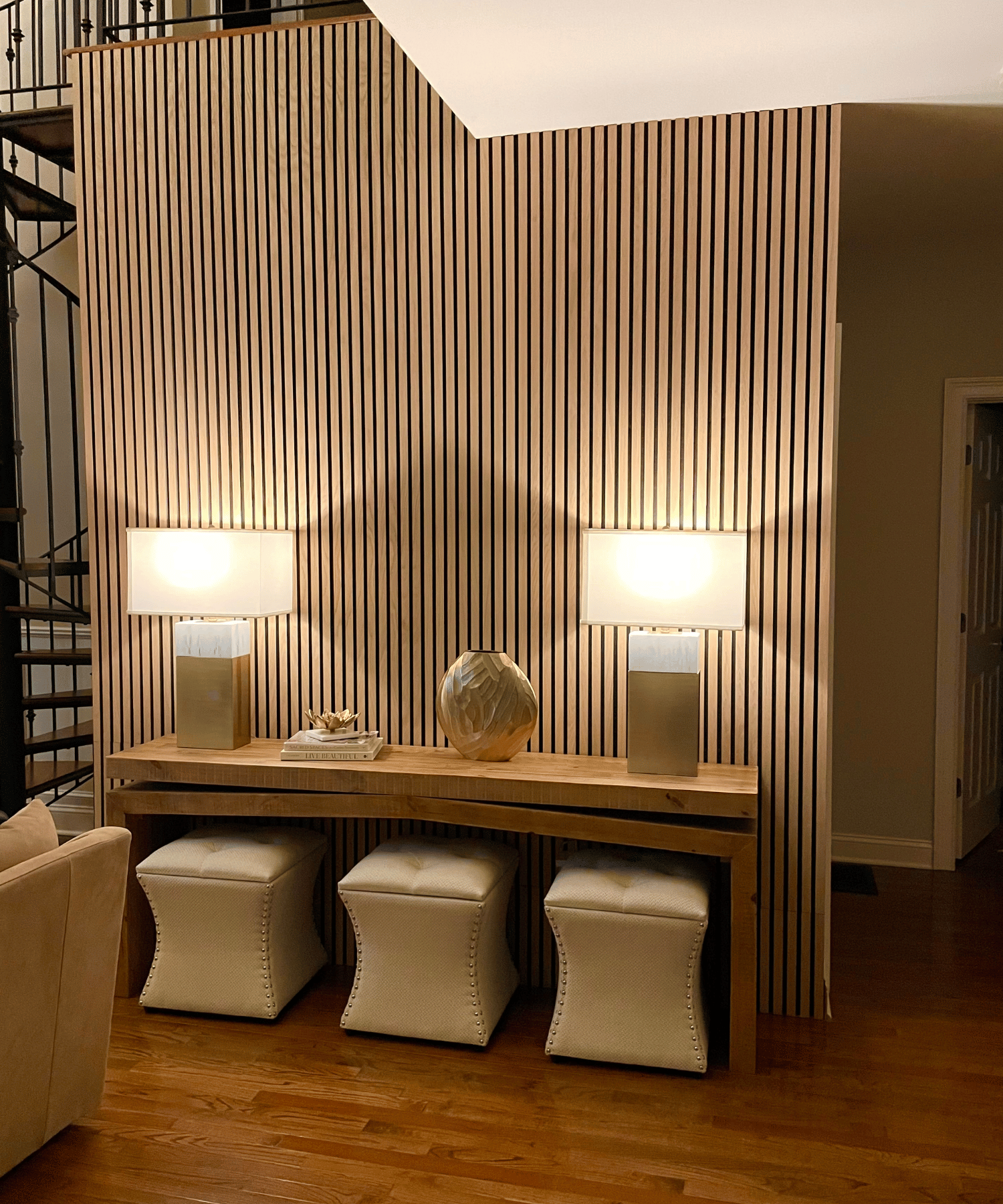 Modern foyer designed with sleek, minimalist finishes