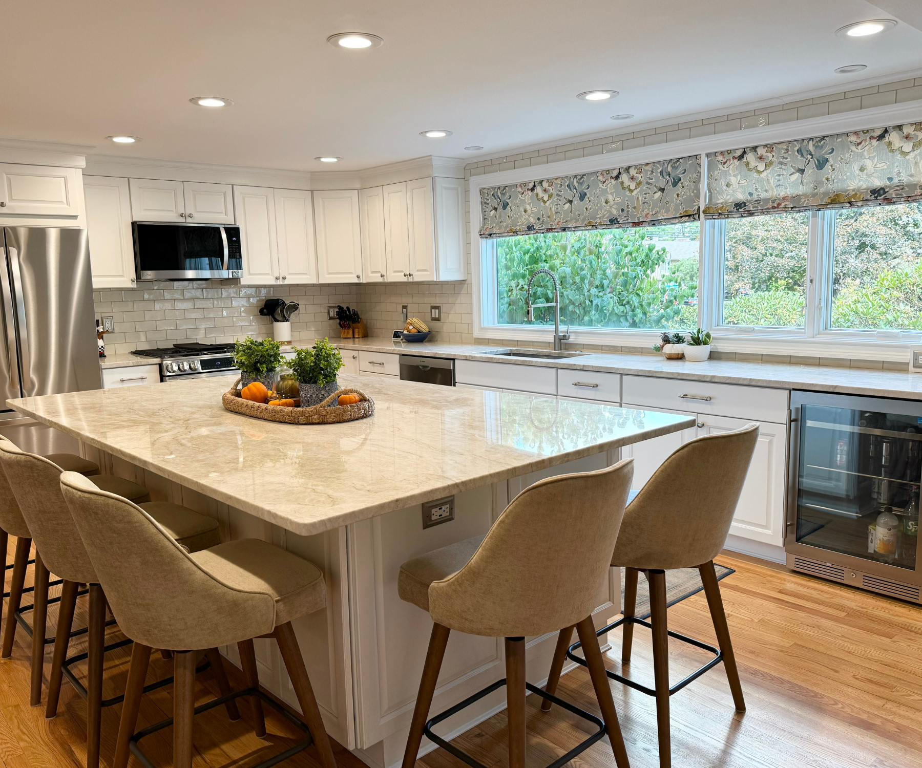 Spacious kitchen with ample seating and abundant storage