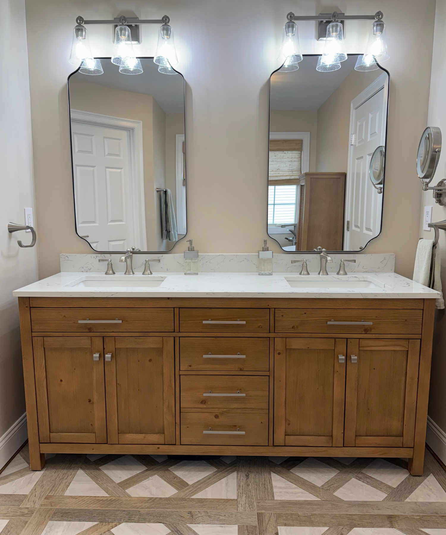 Modern neutral bathroom with sleek fixtures and simple design